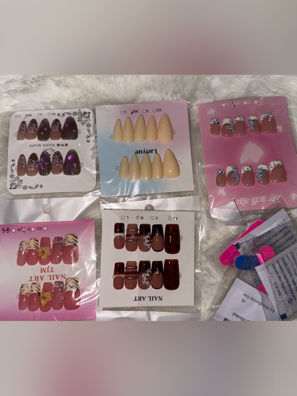 Assorted Press-On Nail Sets - Mixed Colors & Designs (Size Medium)